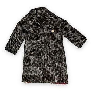 Magyann Italian Coat Tweed Longline Jacket Metallic Thread Designer Raw Hem S